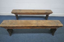A PAIR OF 19TH CENTURY PINE BENCHES, length 162cm x depth 27cm x height 43cm (condition report: -