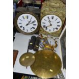 TWO LATE 19TH / EARLY 20TH CENTURY FRENCH COMPTOISE WALL CLOCKS, both with white enamel dials with