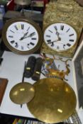 TWO LATE 19TH / EARLY 20TH CENTURY FRENCH COMPTOISE WALL CLOCKS, both with white enamel dials with