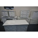 A SELECTION OF WHITE BEDROOM FURNITURE, of various styles, to include chest of drawers, dressing