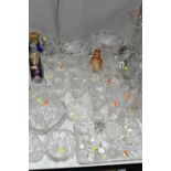 A QUANTITY OF CUT GLASS ETC, to include a Kosta perfume bottle 65 664, Waterford perfume bottle,