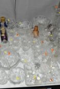 A QUANTITY OF CUT GLASS ETC, to include a Kosta perfume bottle 65 664, Waterford perfume bottle,