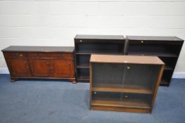 A SELECTION OF BOOKCASES, to include a pair of mahogany open bookcase, width 90cm x depth 28cm x