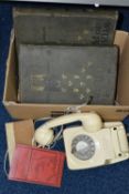 ONE BOX OF BOOKS AND VINTAGE PHONE, to include a cream converted B.T dial phone 8746G.DFM 84/2