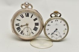 AN OMEGA OPEN FACE POCKET WATCH AND SILVER OPEN FACE POCKET WATCH, AF manual wind open face pocket