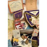 A SELECTION OF MASONIC REGALIA, to include an apron, collar and gauntlet cuffs for ROH 37 Sir Roland