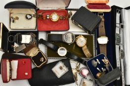 A BOX OF ASSORTED SILVER JEWELLERY AND WATCHES, to include a silver ingot, hallmarked Birmingham,