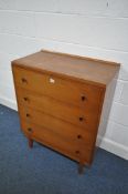 A MID-CENTURY TEAK CHEST OF FOUR LONG DRAWERS, width 79cm x depth 49cm x height 97cm (condition
