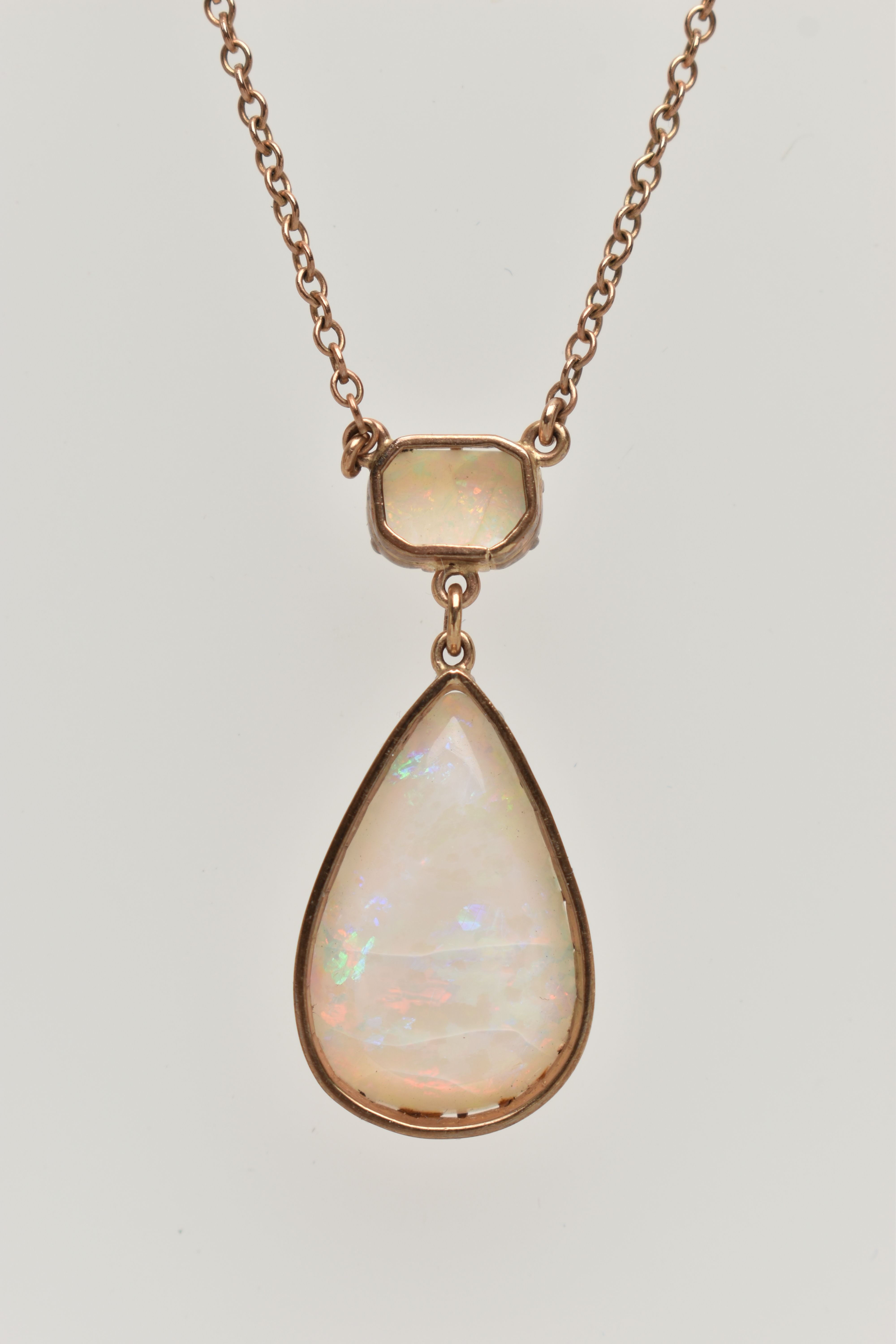 AN OPAL PENDANT NECKLACE, pear cut opal cabochon measuring approximately 22.3mm x 14.4mm, claw set - Image 5 of 5
