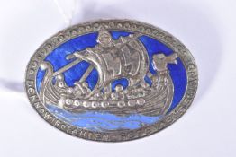 A GERMAN SS PIN BADGE, this is oval shaped with blue enamel and the motto ' Denn Wir Fahren GEGEN