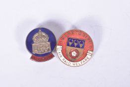TWO WWI ERA ARP BADGES, these include a Chesterfield ARP with button hole fitting and blue and red