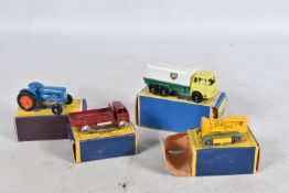 FOUR BOXED LESNEY MATCHBOX DIE-CAST VEHICLES, to include a B.P. Tanker, number 25, white tank,
