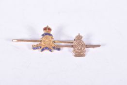 TWO GOLD SWEETHEART BROOCHES, to include Surrey Yeomanry and Royal Artillery, they are both 9ct