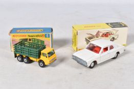 A BOXED DINKY TOYS FORD CORTINA DE LUXE, No.159, white body with red interior, with a boxed Matchbox