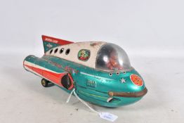 AN UNBOXED MODERN TOYS (MASUDAYA) TINPLATE BATTERY OPERATED SUPER SONIC MOON SHIP, not tested,