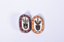 TWO GERMAN RAD ARBEITS DANK PIN BADGES, the first has no makers mark and just Ges Gesch, the pin