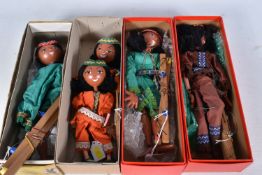 FIVE BOXED PELHAM SS AND JUNIOR NATIVE AMERICAN (RED INDIAN) GIRL AND BOY PUPPETS, four girls and