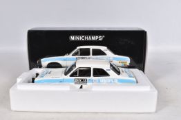 A BOXED MINICHAMPS FORD ESCORT I RS 1600 RAC RALLY 1972 1:18 MODEL VEHICLE, numbered 100 728104,