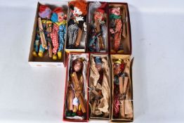 EIGHT ASSORTED PELHAM CLOWN PUPPETS, SS, SL Bimbo, SM (x 4), two Clever Willie both with poles,