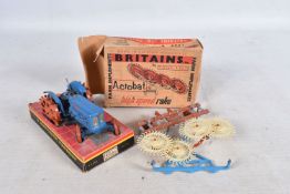 A PART BOXED BRITAINS FORDSON SUPER MAJOR TRACTOR, blue painted with red spiked wheels, box base