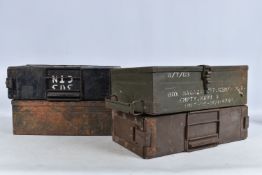 FOUR VARIOUS AMMUNITION BOXES, this lot includes a metal box for Bren gun magazines, a wooden case