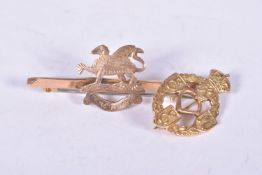 TWO GOLD SWEETHEART BROOCHES, to include East Kent Regiment and R.E.M.E, the East Kent brooch is 9ct