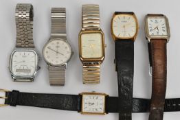 A SELECTION OF WRISTWATCHES, to include a total of six quartz watches, to include a Citizen watch