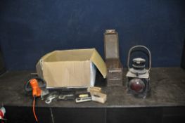 A BOX AND AN AMMO BOX CONTAINING TOOLS including spanners by Britool, King Dick etc, two untested