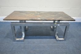 A MID CENTURY TIM BATES FOR PIEFF MANDARIN COFFEE TABLE, with a later marble top, on a chrome base