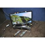 A SAMSUNG UE22F5400 22in SMART TV with power supply and remote and a Panasonic DMR-EX77 DVD HDD