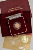 A ROYAL MINT BOXED UNITED KINGDOM GOLD PROOF HALF SOVEREIGN, low mintage 2002 Timothy Noad reverse