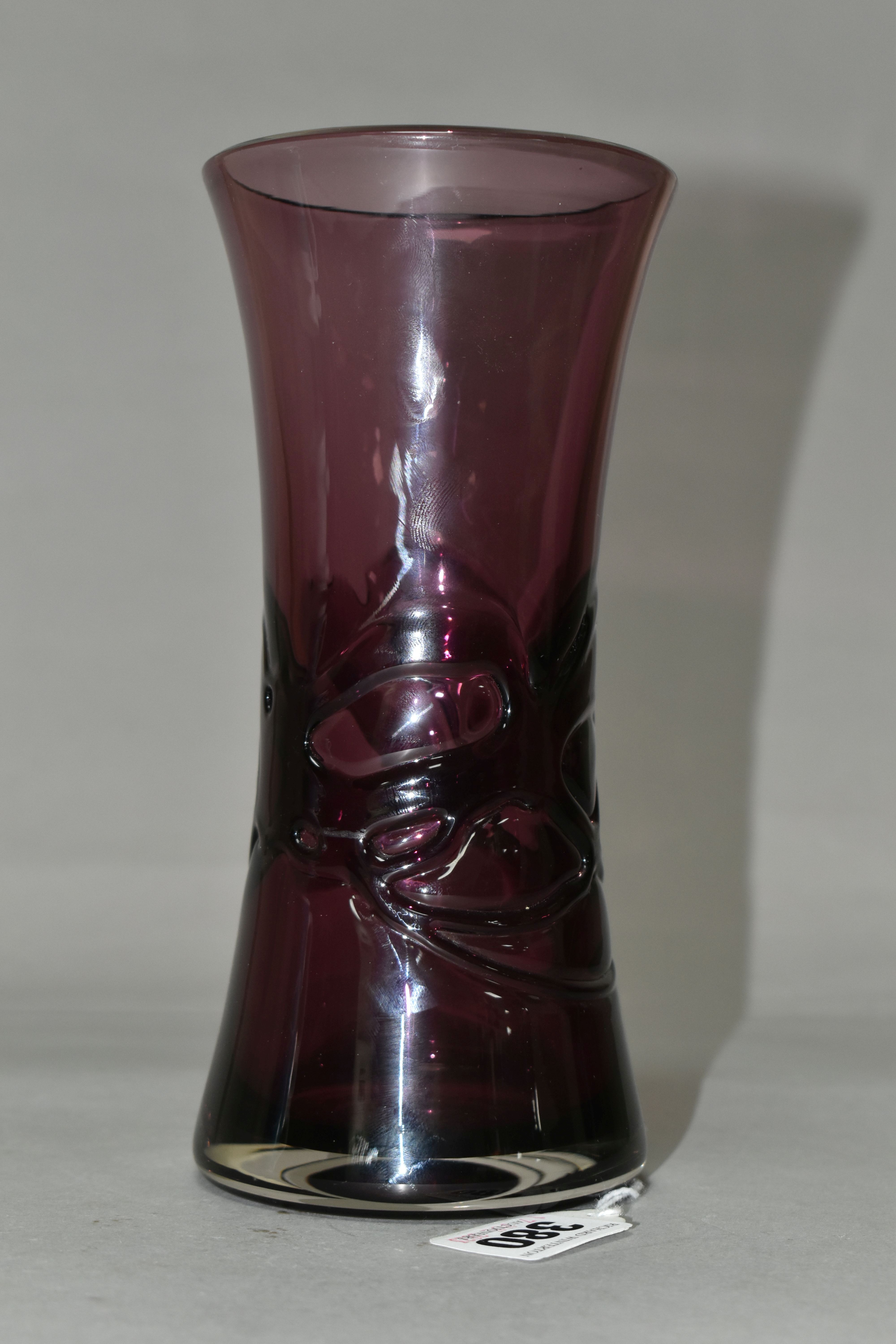 A WHITEFRIARS RANDOM STRAP DESIGN VASE, aubergine colour, pattern number 9797 designed by Geoffrey - Image 3 of 5