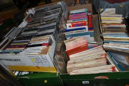 FOUR BOXES OF CDs, DVDs AND MAPS, to include over one hundred classical, blues, pop and other CDs,