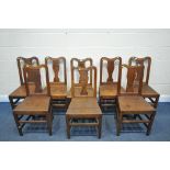 A SET OF EIGHT GEORGIAN OAK SPLAT BACK CHAIRS (condition report: - historical wear and tear
