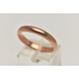A 9CT ROSE GOLD BAND RING, polished band, hallmarked 9ct Birmingham, approximate band width 3.7mm,