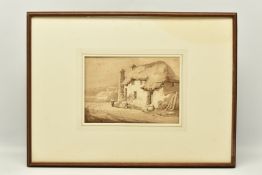 SAMUEL PROUT (1783-1852) 'NEAR TOTNES, DEVON', a sketch depicting a thatched cottage with female