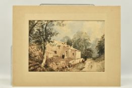 CIRCLE OF HENRY BRIGHT (1814-1873) A ROADSIDE COTTAGE AND TREES, unsigned , watercolour on paper,