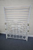A WHITE METAL TUBULAR 4FT6 BEDSTEAD (condition - one finial to footboard broken)