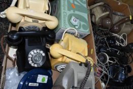 A QUANTITY OF ASSORTED TELEPHONES IN TWO BOXES, mainly G.P.O./B.T. model 706, 746 and 8746 phones in