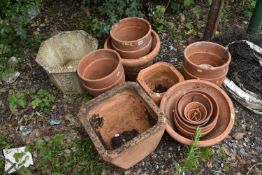 A VARIETY OF TERRACOTTA GARDEN PLANTERS, of different shapes and sizes, and a composite octagonal