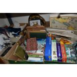 FIVE BOXES OF BOOKS, EPHEMERA AND SUNDRIES, to include, an early 20th century beaded evening bag,