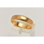 A 22CT GOLD BAND RING, a polished yellow gold band, approximate width 5mm, hallmarked 22ct