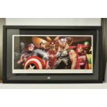 ALEX ROSS FOR MARVEL COMICS 'ASSEMBLE', a signed limited print on paper, depicting Avengers Super