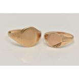 TWO 9CT GOLD SIGNET RINGS, the first an oval signet, hallmarked 9ct Birmingham, ring size S, the