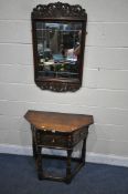 A G T RACKSTRAW OAK SIDE TABLE, with carved drawer and canted corners, on turned legs, united by