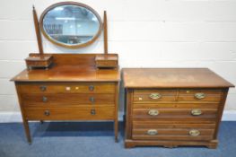 A MAHOGANY AND INLAID DRESSING CHEST, with an oval swing mirror, five various drawers, and square