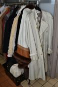 A COLLECTION OF LADIES AND GENTS JACKETS, COATS AND HATS, comprising a ladies Aquascutum raincoat