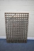 A 176 SECTION WOOD AND METAL FREE STANDING WINE RACK, 111cm x 161cm (condition - dusty)