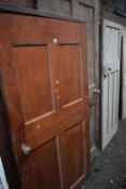 FIVE VARIOUS WOODEN DOORS, of various shapes, sizes and ages, largest width 92cm x height 214cm (