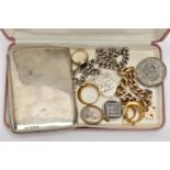 A SMALL BOX OF ITEMS, to include a silver Aide Memoire, hallmarked 'William Neale' Birmingham